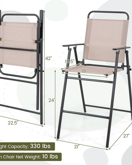 Giantex Outdoor Folding Bar Chair Set of 2, Bar-Height Patio Chairs with Backrest, Armrests, Footrest
