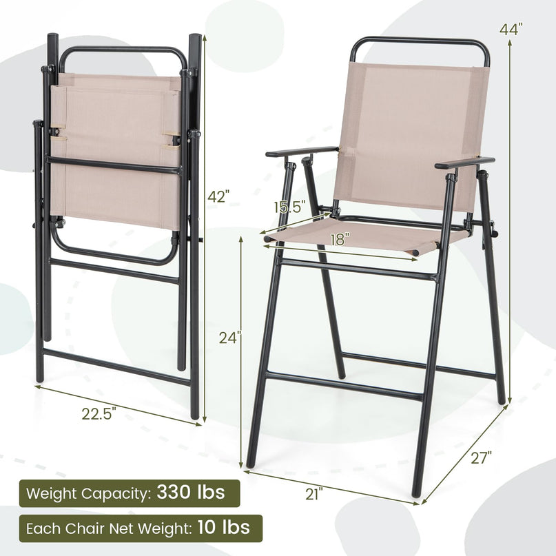 Giantex Outdoor Folding Bar Chair Set of 2, Bar-Height Patio Chairs with Backrest, Armrests, Footrest