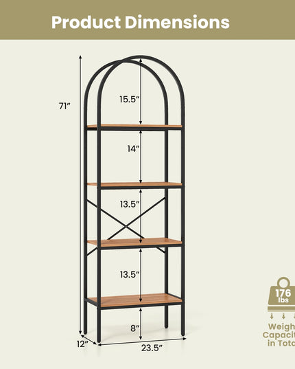 GIANTEX 4-Tier Arched Industrial Bookcase with Metal Frame (1/2)
