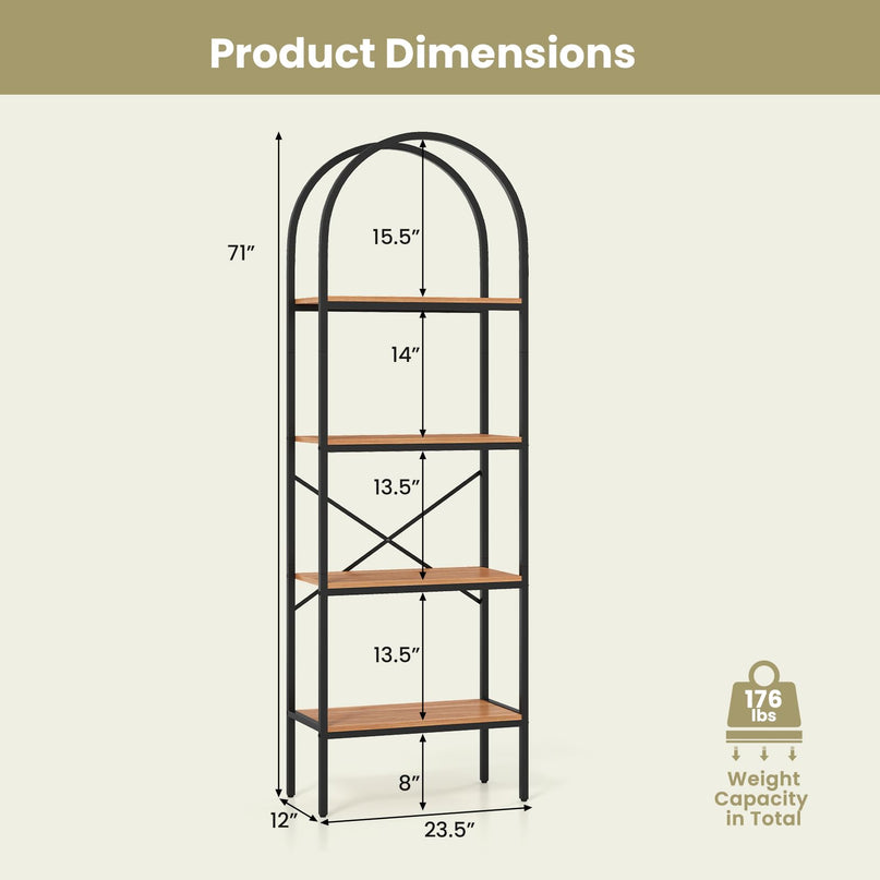 GIANTEX 4-Tier Arched Industrial Bookcase with Metal Frame (1/2)