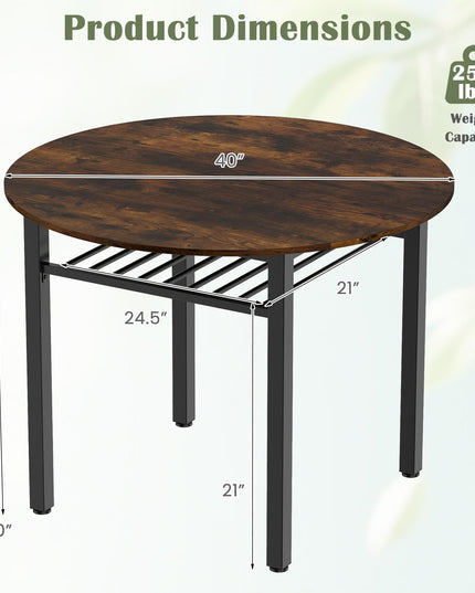 Giantex 40" Round Dining Table with Storage Shelf & Metal Frame