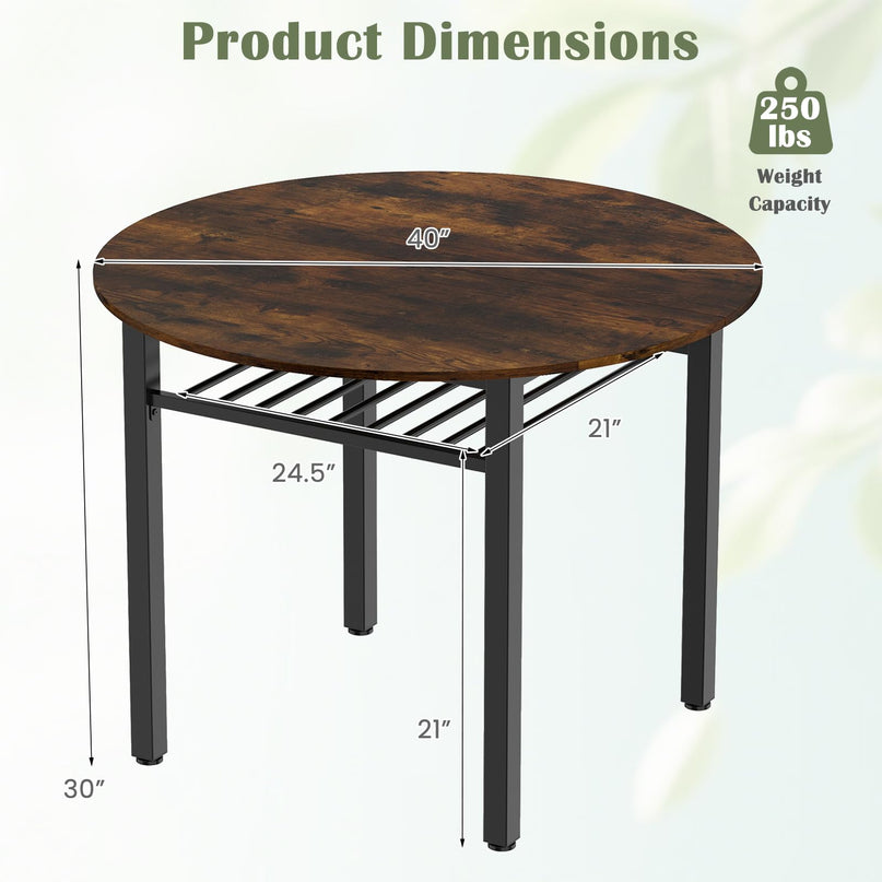 Giantex 40" Round Dining Table with Storage Shelf & Metal Frame