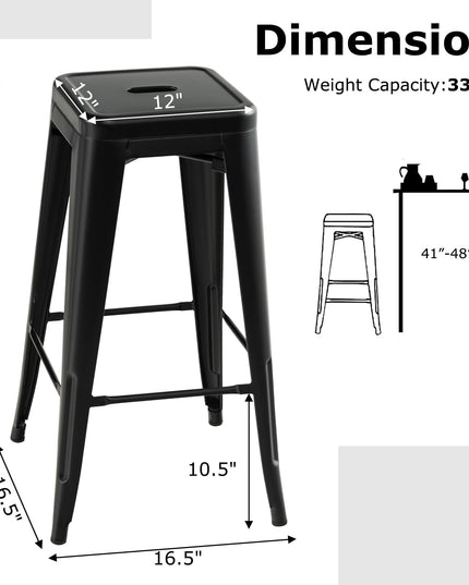 Giantex Metal Backless Bar Stools Set of 4, 30" Bar Height Modern Industrial Barstools w/Cut-out Handle