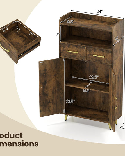 Giantex Bathroom Storage Cabinet | Freestanding Floor Cabinet with 2 Drawers and 2 Doors