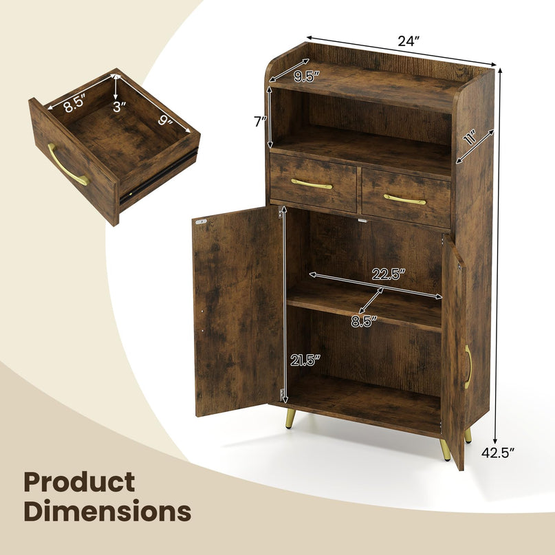 Giantex Bathroom Storage Cabinet | Freestanding Floor Cabinet with 2 Drawers and 2 Doors