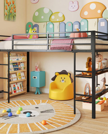 Giantex Heavy Duty Metal Frame Low Loft Bed Twin Size w/Ladder & Full-Length Guardrails