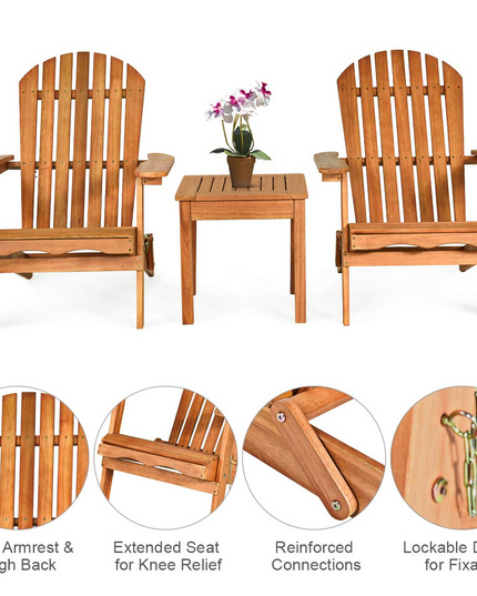 Giantex Adirondack Chair Set 3-Piece Foldable Wooden Chairs Set