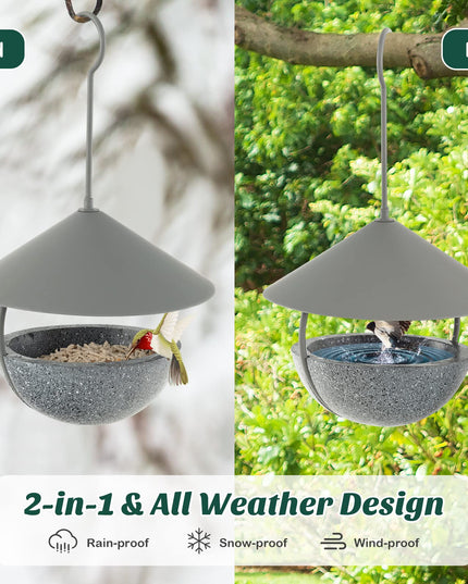 Giantex Bird Feeder, Hanging Wild Bird Feeder Bath with Removable Resin Feed Bowl and Waterproof Metal Roof