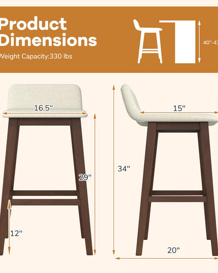Giantex 29" Bar Stools Set of 2/4 with Low Back for Kitchen Island
