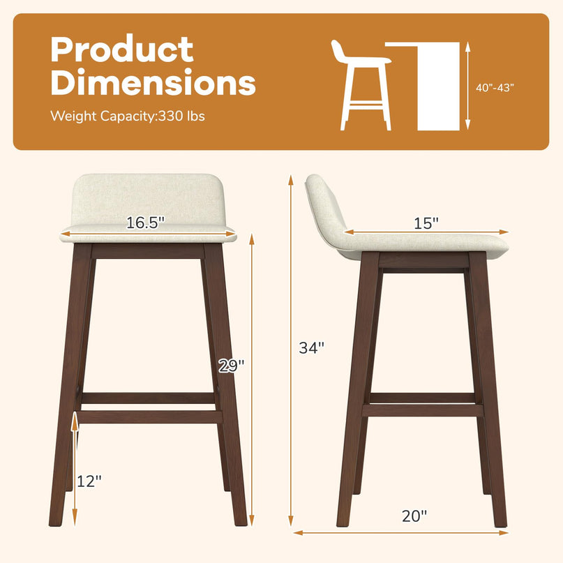 Giantex 29" Bar Stools Set of 2/4 with Low Back for Kitchen Island
