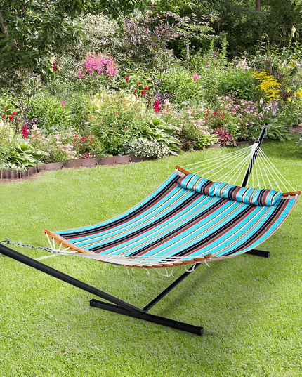 Giantex Hammock with Stand Included Portable 2-Person Outdoor Hammock(Blue & Red)
