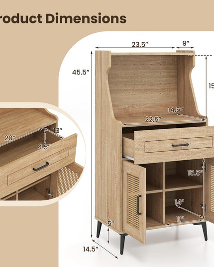 Giantex 45.5” Kitchen Pantry Cabinet, Buffet Sideboard w/Hutch, PVC Rattan Door