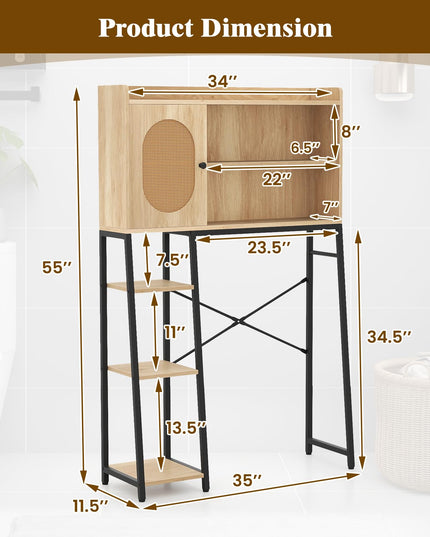 Giantex Over The Toilet Storage Cabinet, Freestanding Storage Organizer Above Toilet with PE Rattan Door and Adjustable Shelf