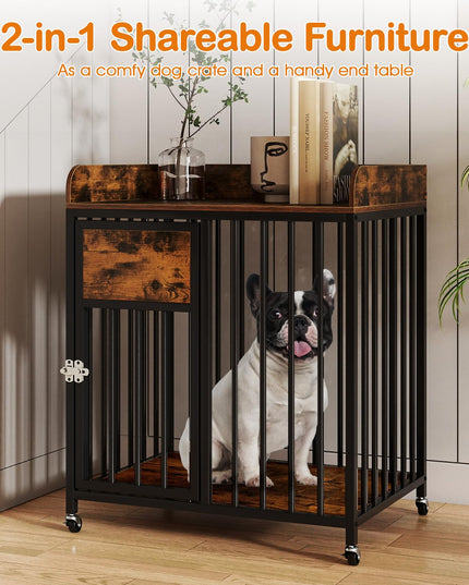 Meuble de cage pour chien Giantex avec porte verrouillable et roulettes (70x51x84 cm)