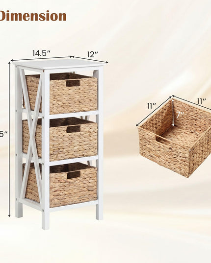 Giantex 3-Tier Nightstand with 3 Wicker Baskets(31.5''H-3 Baskets)