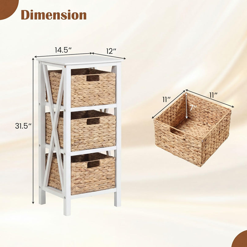 Giantex 3-Tier Nightstand with 3 Wicker Baskets(31.5''H-3 Baskets)
