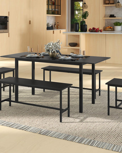 Giantex Dining Table Set for 4-6, 5-Piece Kitchen Table Chairs Set, 63” Extendable Table with 2 Benches