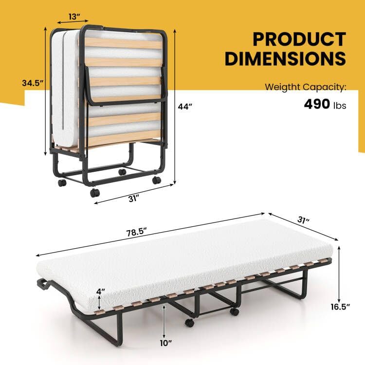 Giantex Folding Bed with 4 Inch Mattress for Adults