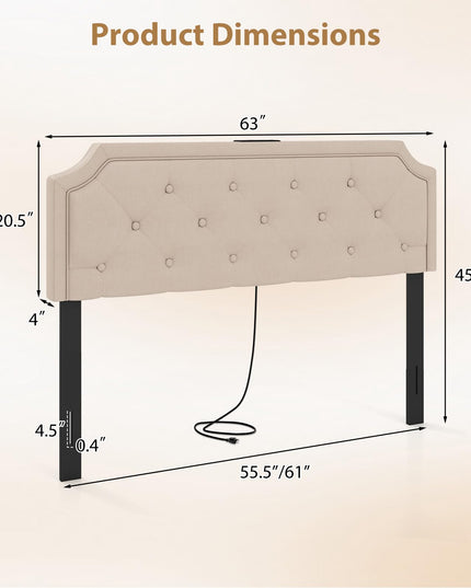 Giantex Headboard with Charging Station Queen/Full Size(Diamond Tufting with Charging)
