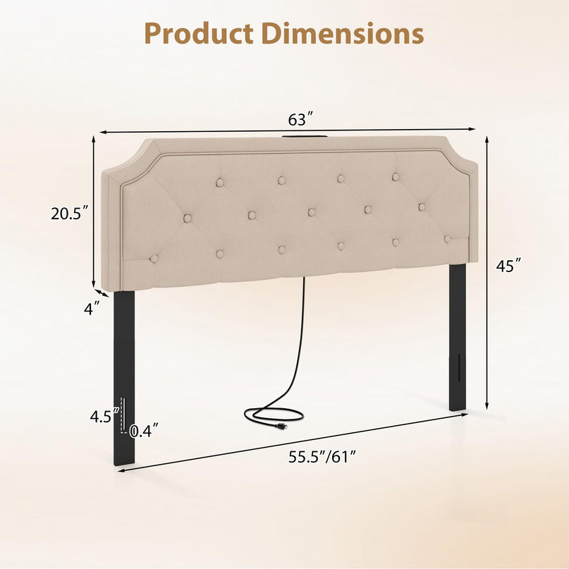 Tête de lit Giantex avec station de charge Grand lit/lit double (capitonnage à losanges avec station de charge)