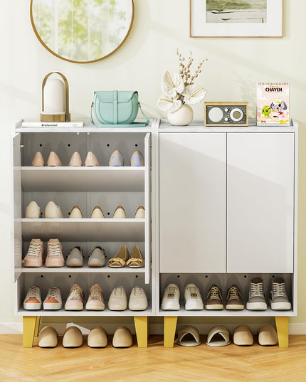 Giantex 5-Tier Shoe Cabinet with Doors, Faux Marble Shoe Rack Organizer with Anti-Tipping Kit & Flat Tilting Storage Shelves