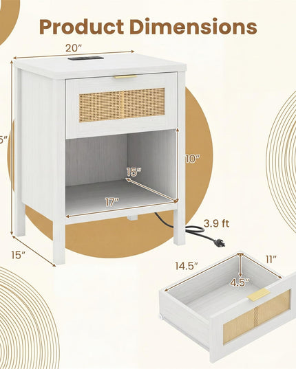 Giantex Rattan Night Stand with Charging Station