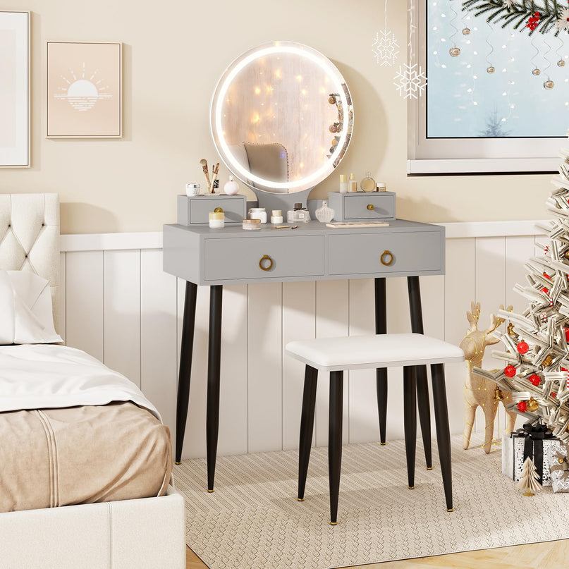 CHARMAID Vanity Desk with Mirror and Lights Modern Vanity Dressing Table with Stool