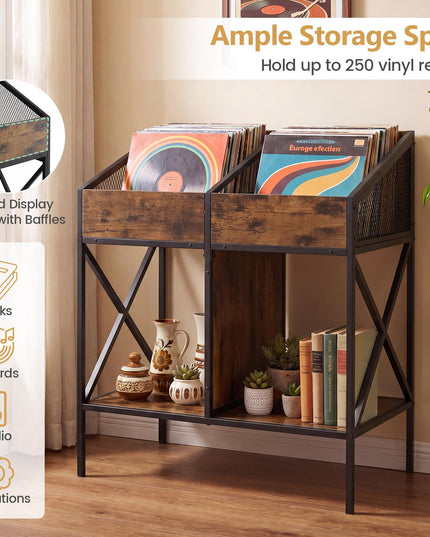 GIANTEX 2-Tier Record Player Stand Vinyl Record Storage