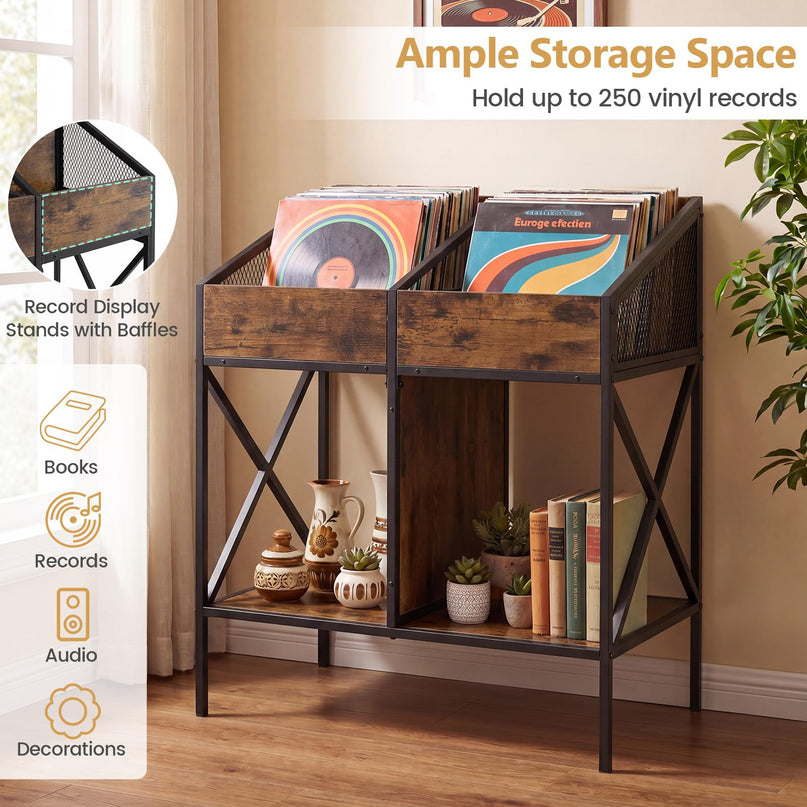 GIANTEX 2-Tier Record Player Stand Vinyl Record Storage