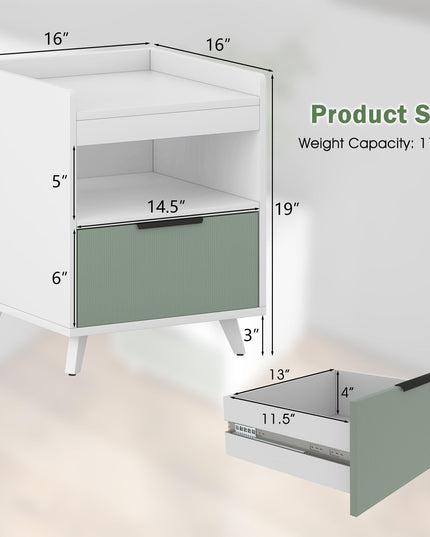 Giantex Nightstand with Drawer, 3-Tier Bedside Table with Storage Drawer & Open Compartment