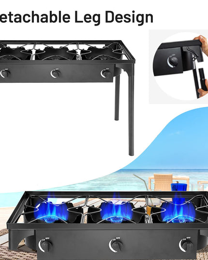 Giantex 225,000 BTU Outdoor Triple Burner Stove, High Pressure 3 Burner Stand Max