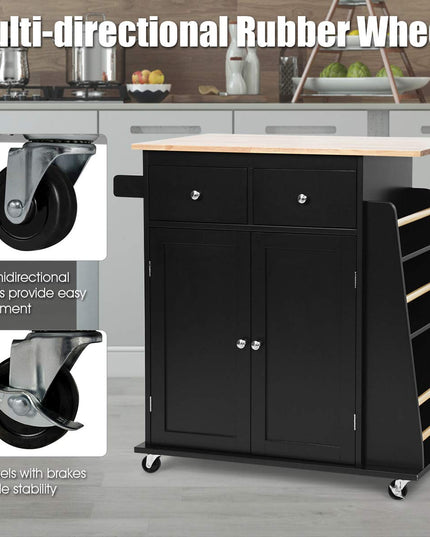 Giantex Kitchen Island Cart, Rolling Wood Trolley with Storage Cabinet
