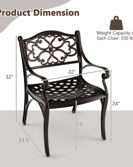 Giantex Cast Aluminum Patio Chairs Set of 2, All Weather Outdoor Dining Chairs w/Armrests and Curved Seats