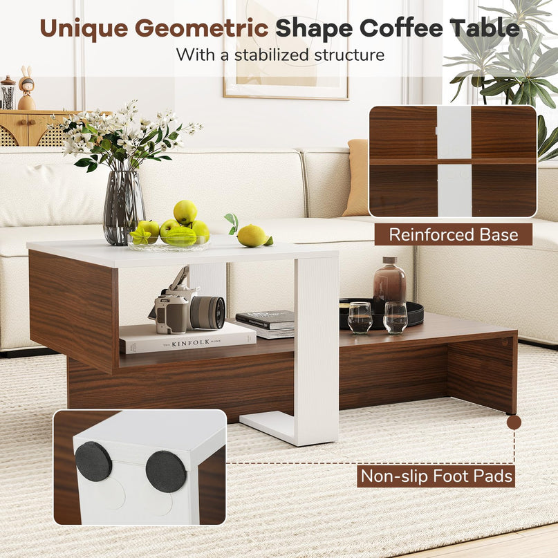 Giantex 2 Tier Coffee Table with Storage for Living Room Reception Room