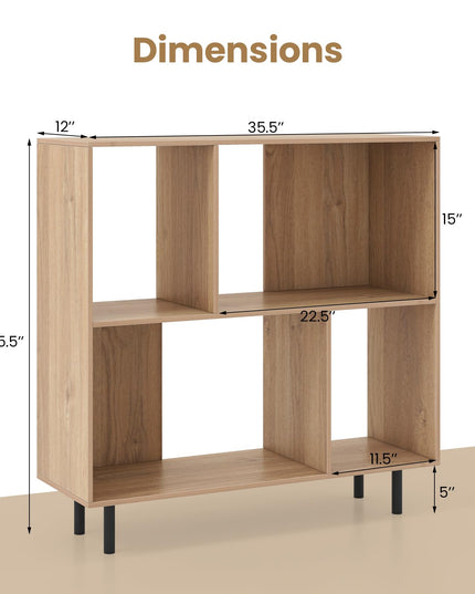 Giantex 3-Tier Bookcase, Modern Cube Bookshelf with 4 Compartments & Metal Legs, Minimalist Freestanding Storage Organizer
