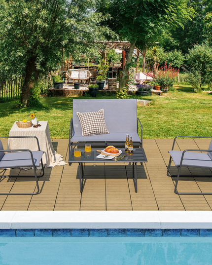 Giantex 4 Pieces Patio Furniture Set, Outdoor Conversation Set with 2 Patio Dining Chairs, Tempered Glass Coffee Table