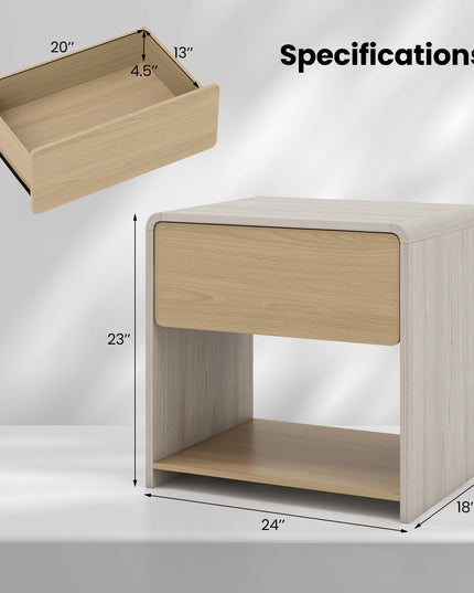 Giantex Modern Nightstand with Drawer Set of 1/2 Storage Open Shelf