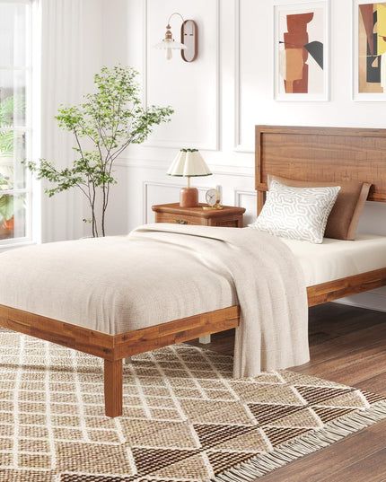Giantex Wood Bed Frames with Headboard, Mid Century Modern Platform Bed