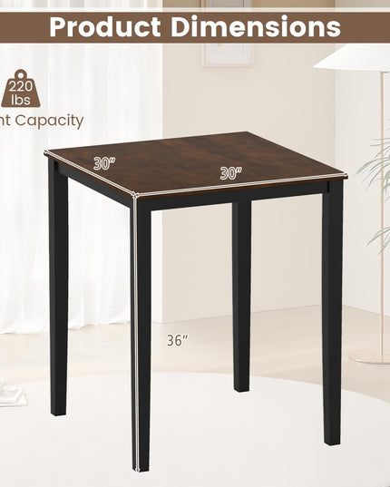 Table à manger carrée Giantex 30"x30"x36" avec cadre en bois d'hévéa massif