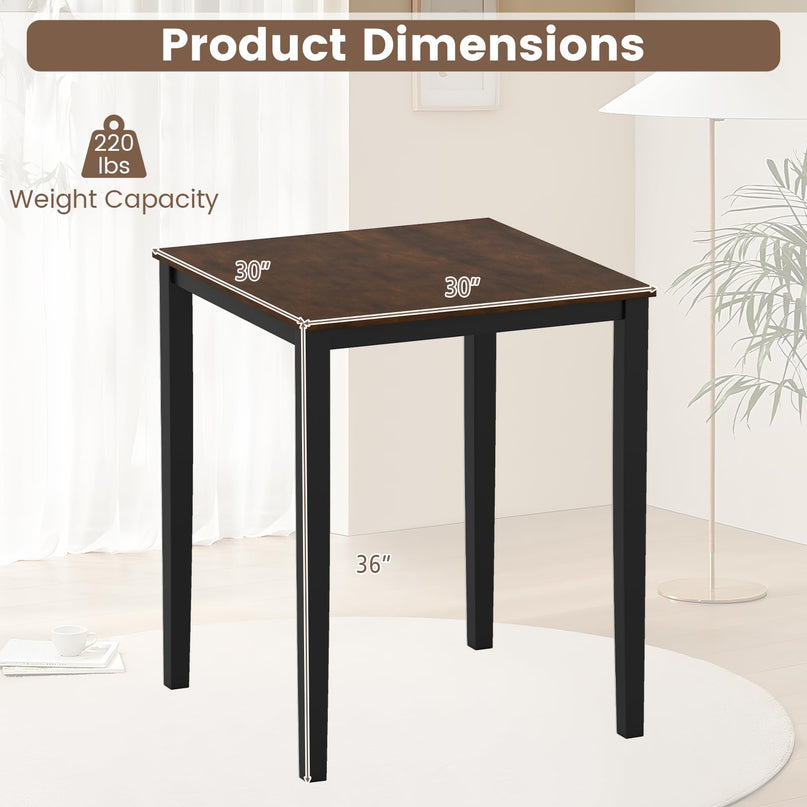 Table à manger carrée Giantex 30"x30"x36" avec cadre en bois d'hévéa massif
