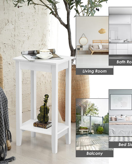Giantex 2-Tier End Table Tall Nightstand, Simple Design Sofa Bedside Table