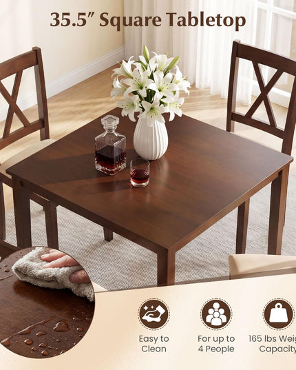 Giantex Dining Table Set for 4 | Square Kitchen Table Set w/ 4 Upholstered Chairs