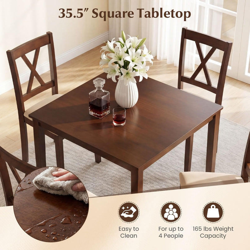 Giantex Dining Table Set for 4 | Square Kitchen Table Set w/ 4 Upholstered Chairs