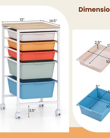 Giantex Rolling Storage Cart with 5 Drawers Utility Cart（25"H）