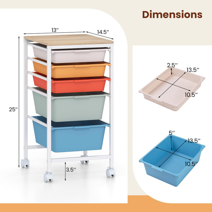 Giantex Rolling Storage Cart with 5 Drawers Utility Cart（25"H）