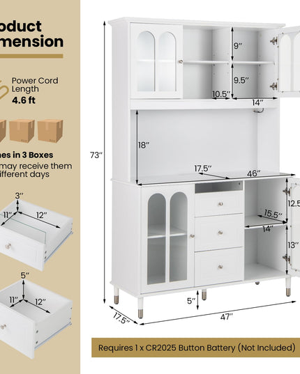 Giantex 73" Kitchen Pantry Cabinet, Kitchen Hutch Storage Cabinet with LED Lights and Charging Station