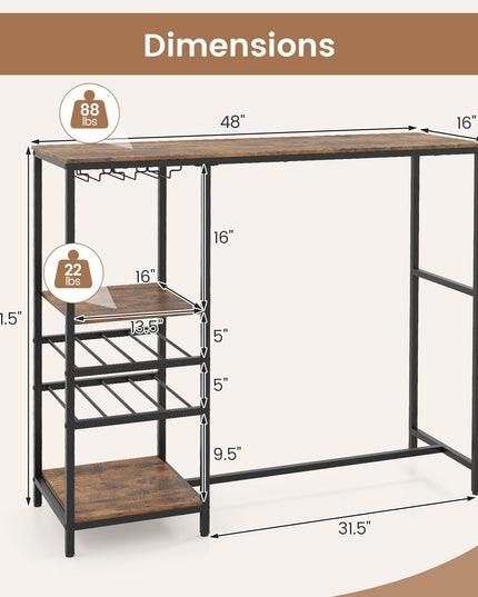 Giantex 48" Bar Table with Storage Shelves for Kitchen Living Room Dinette