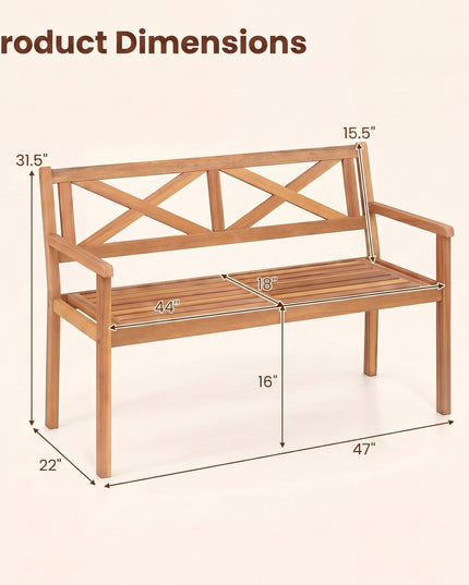 Giantex 47" Patio Acacia Wood 2-Person Outdoor Bench
