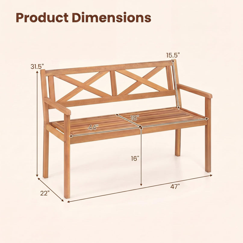 Giantex 47" Patio Acacia Wood 2-Person Outdoor Bench