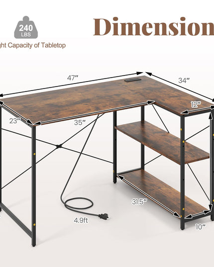 Giantex 47 Inch Reversible Computer Desk with Adjustable Storage Shelves & Metal Frame
